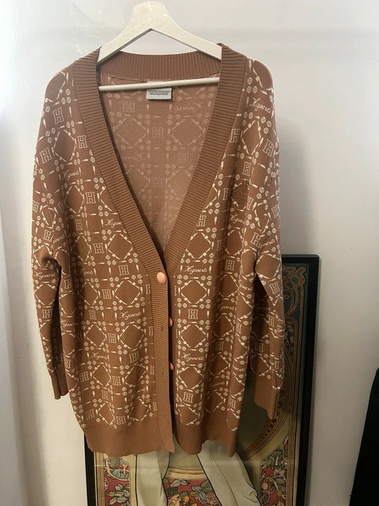 Harry Potter Hogwarts Brown Monogram Cardigan |Oversized Wizardcore Academia