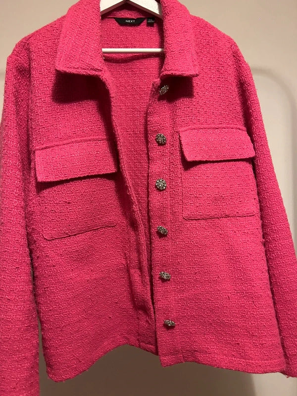 Next Pink Tweed Jacket with Crystal jewel Buttons – UK 22