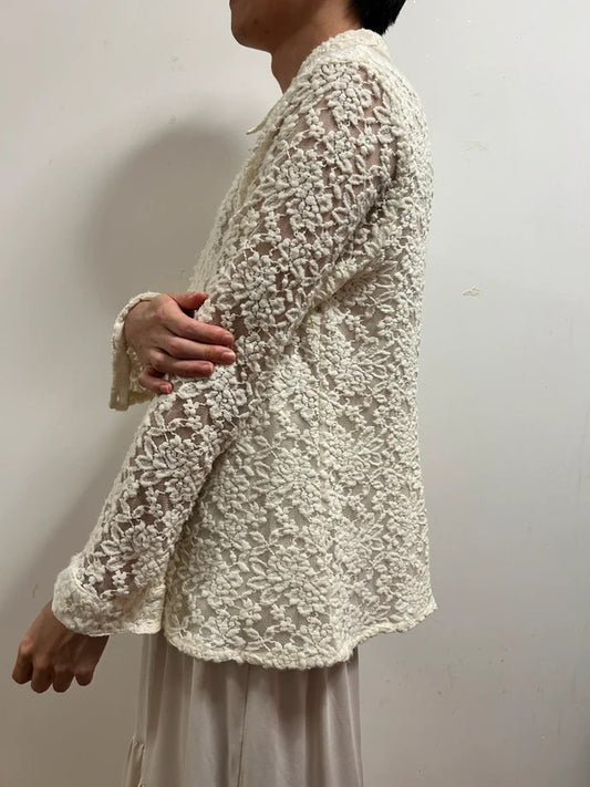 Palmer Heritage Ivory Floral Lace Button-Up Shirt Size UK 20
