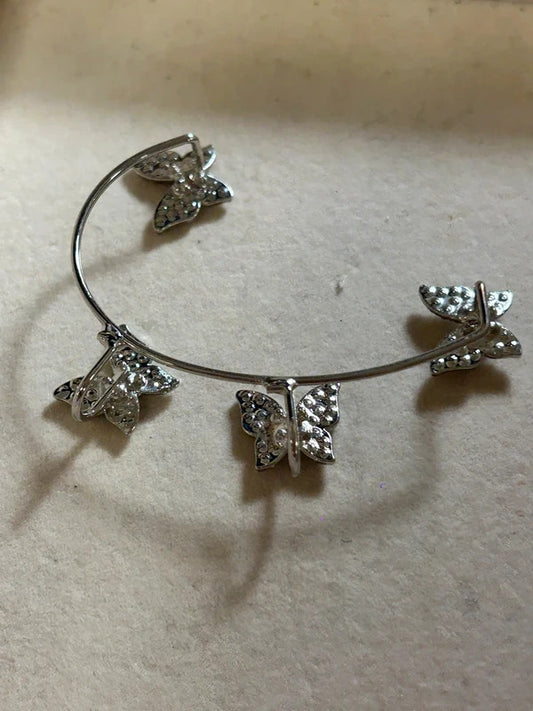 silver crystal butterfly ear cuff single statement earring