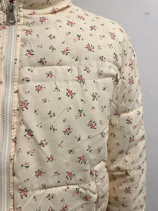Cream Floral Cropped Puffer Jacket Women’s Small