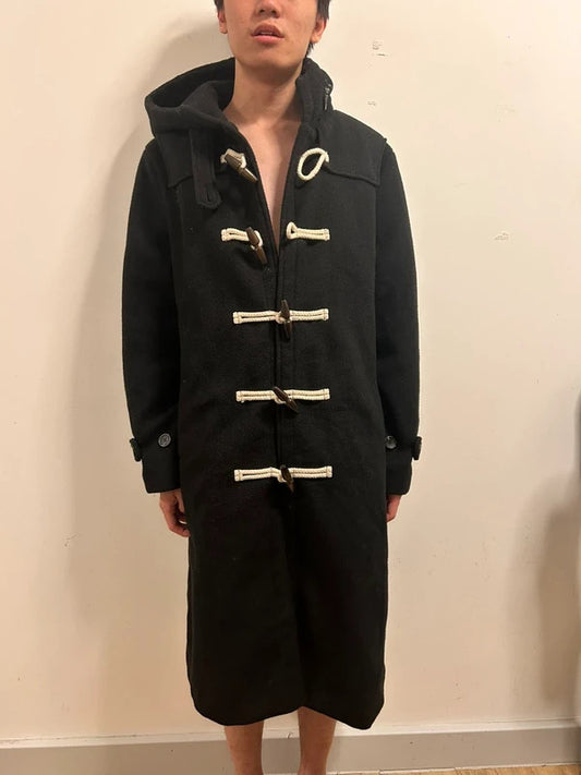 Korean Design Black Hooded Toggle Duffle Coat