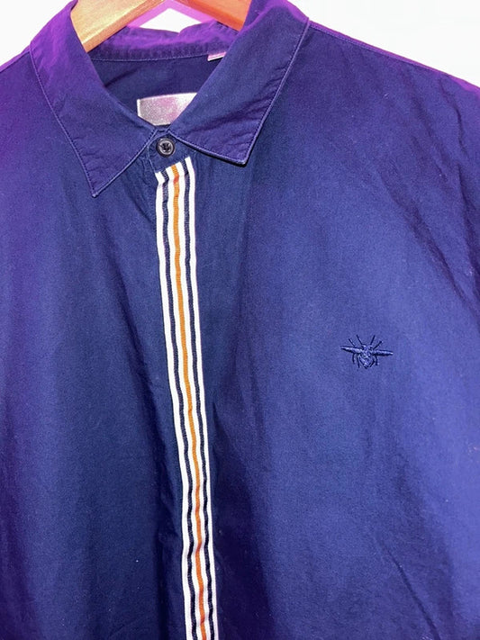Vintage Dior Navy Bee Embroidery Shirt Size 42 Striped Placket Archive Menswear