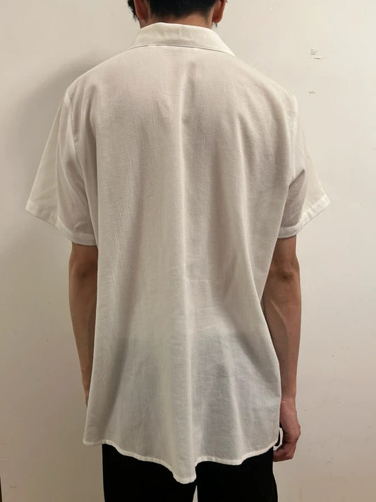 ewm pure classics white linen-look open collar shirt uk 18