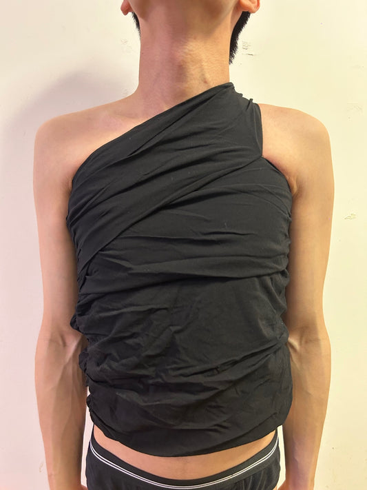 ZARA One Shoulder Ruched Black Top Size S Elegant Evening Quiet Luxury