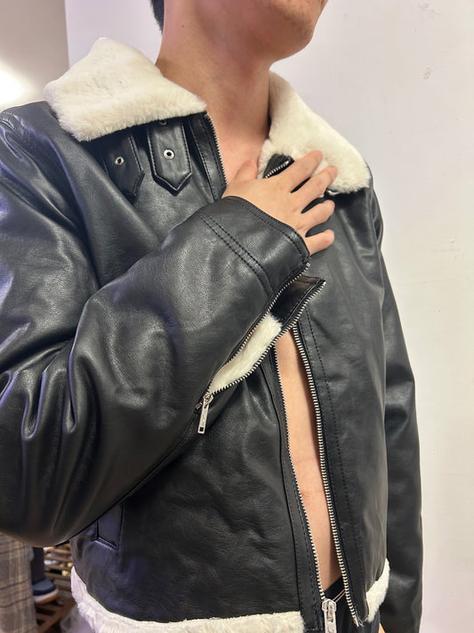 Hollister Faux Leather Aviator Jacket | Shearling Biker Coat M