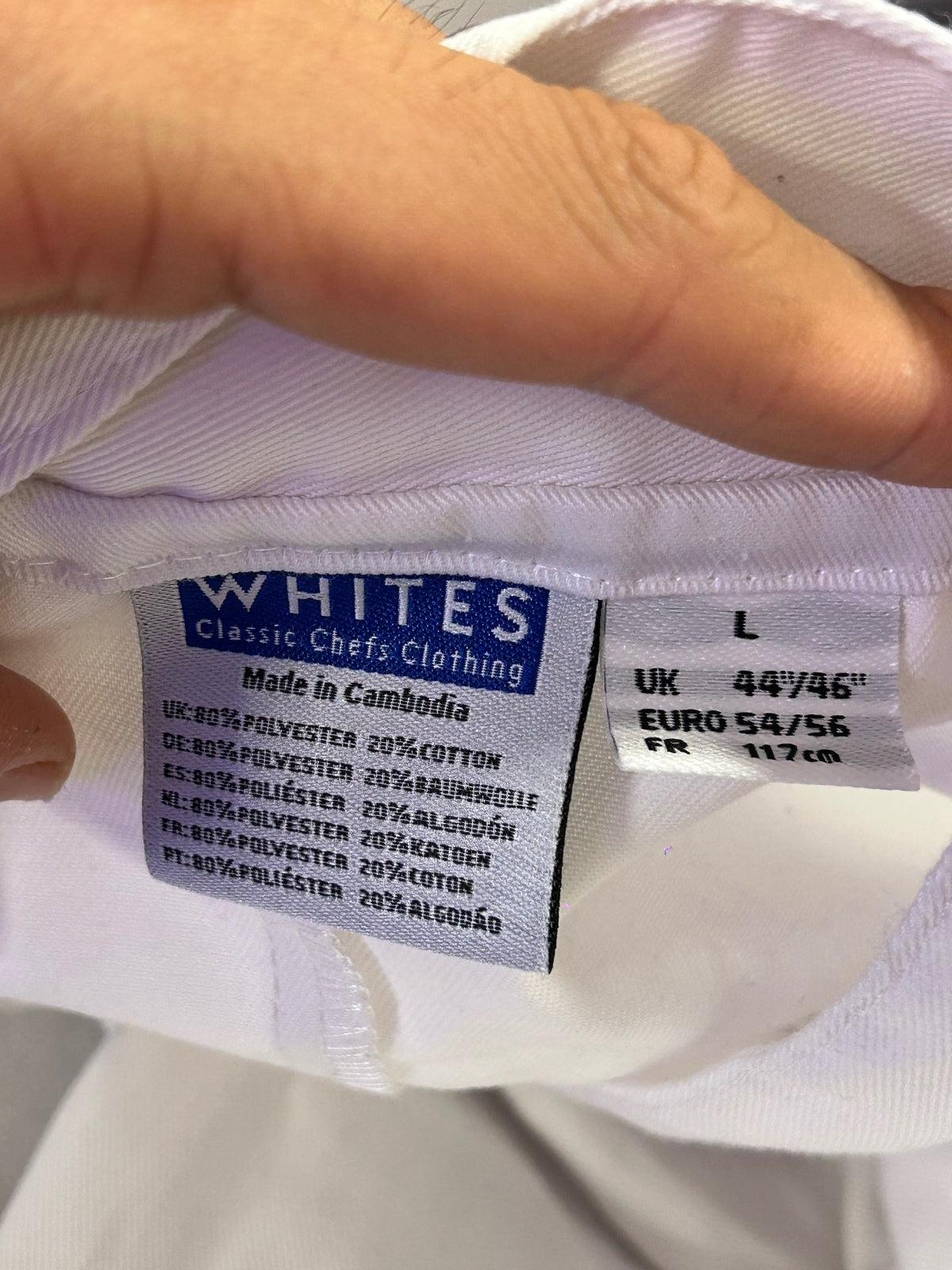 WHITES Professional Chef Jacket White | Classic Double Breasted Size L