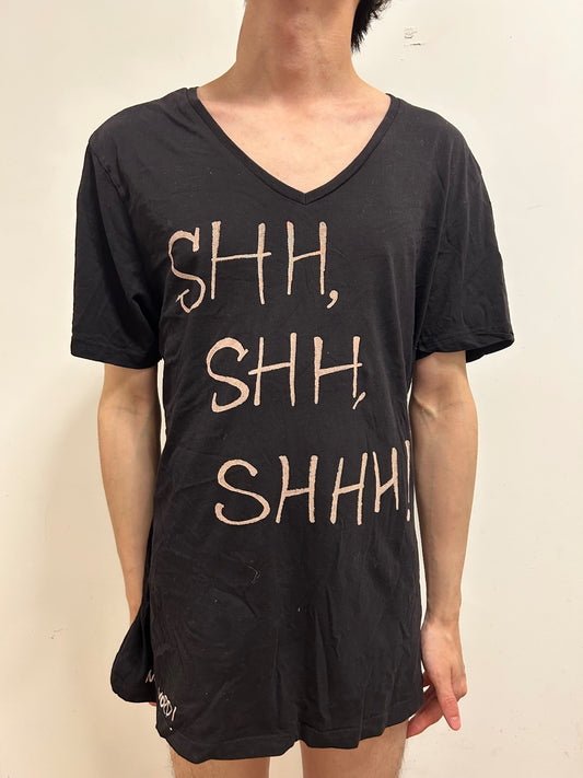Bershka black graphic V-Neck T-Shirt | “shh,sh, Shhhh | Size L