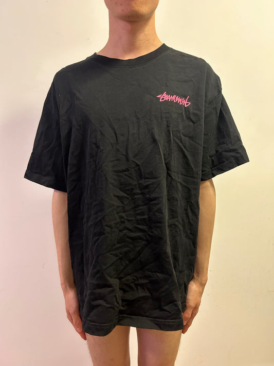 Suamoment Oversized Black Graphic T-Shirt Pink Logo 100% Cotton Size L