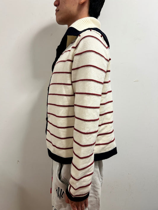 NPAUD Breton Stripe Knit Cardigan │ Gold Button │ Size L