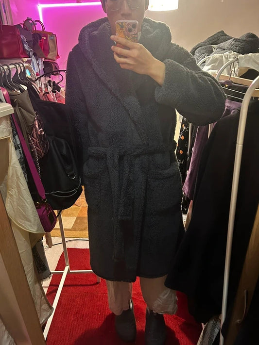 NEXT Slate Grey Borg Hooded Oversized Teddy Fleece Robe Coat