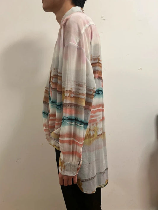 modern rarity watercolour drape blouse uk 16 sheer resort shirt