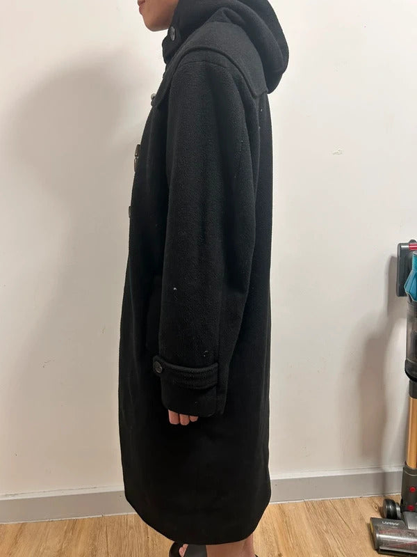 Korean Design Black Hooded Toggle Duffle Coat