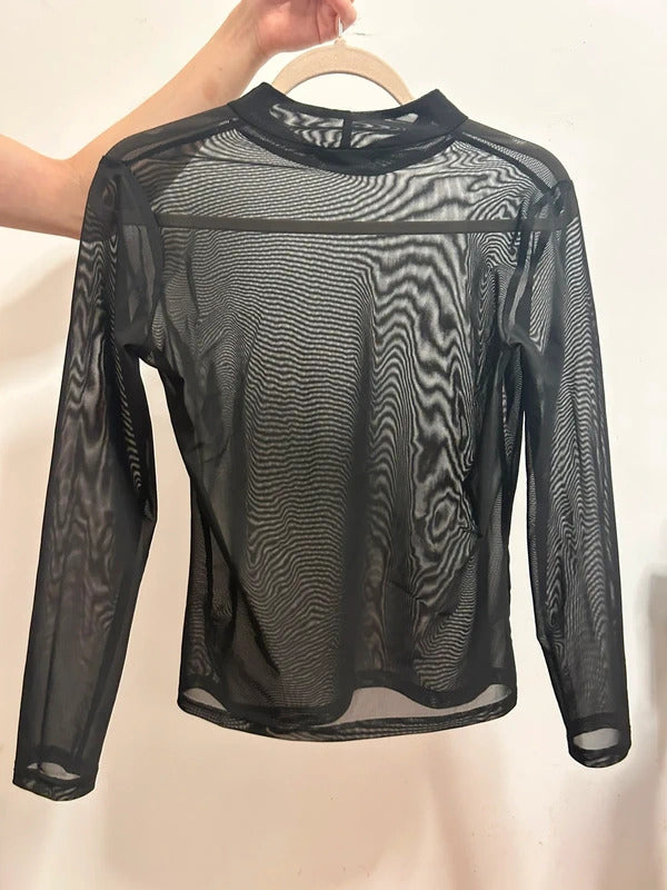 anvi black sheer mesh long sleeve top l y2k clubwear