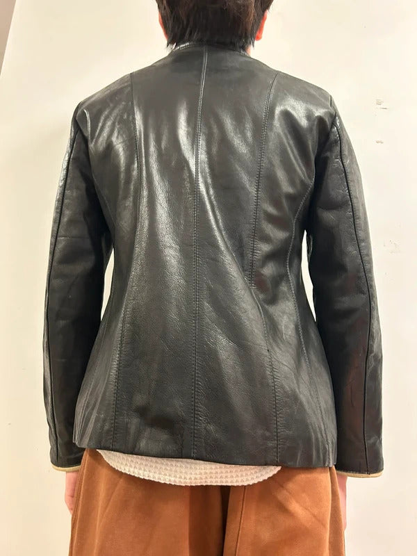 mdk major design black real leather fitted jacket size s
