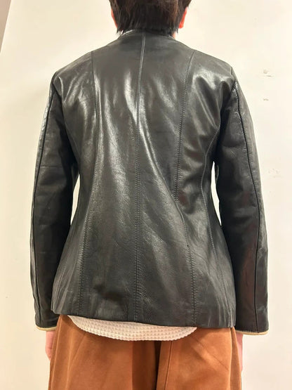 mdk major design black real leather fitted jacket size s
