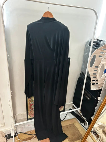 Dramatic Black Club L London Cape Sleeve Jumpsuit UK 8