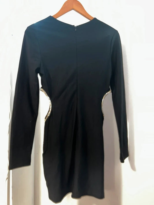 SHEIN Black Rhinestone Cut Out Mini Dress L