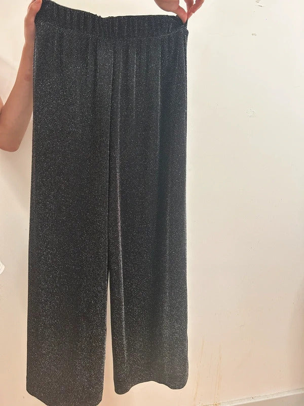 Monki Sparkly Wide Leg Trousers Glitter Palazzo Evening Trousers  S
