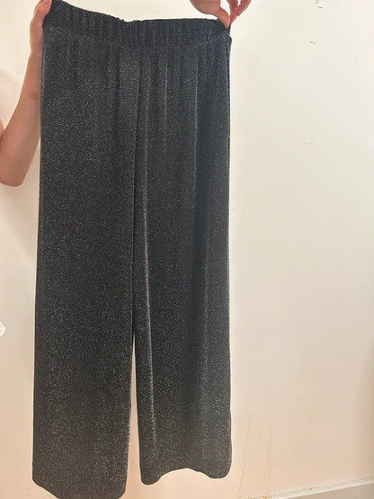 Monki Sparkly Wide Leg Trousers Glitter Palazzo Evening Trousers  S