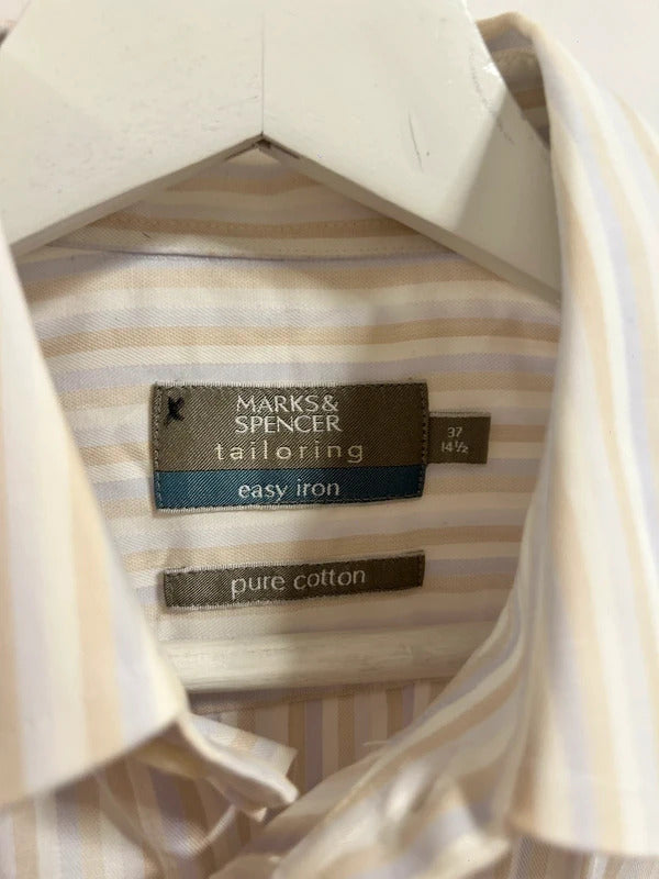 Marks & Spencer Tailoring Pure Cotton Striped Shirt 37cm 14.5