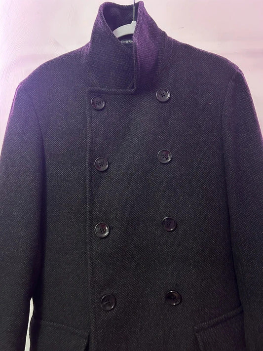 Romon Royal Black Double Breasted Wool Style Coat