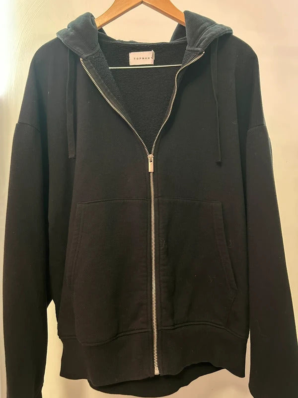 Topman Black Oversized Zip Hoodie M