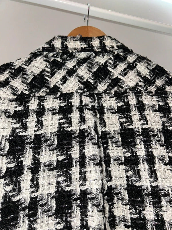 Charlie Luciano Black White Tweed Oversized Shacket Size L / UK 20