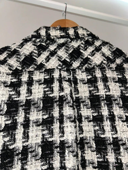 Charlie Luciano Black White Tweed Oversized Shacket Size L / UK 20