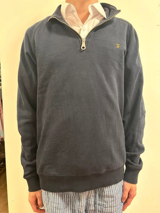 Farah Navy Organic Cotton Half-Zip SweatshirtQuarterZip PulloverSize L
