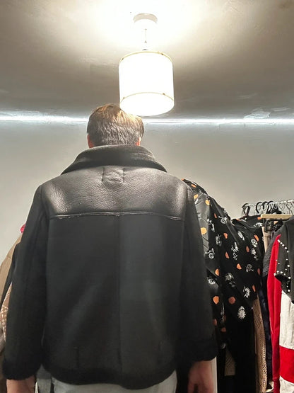 Zara Black Faux-Shearling Aviator Biker Jacket XXL