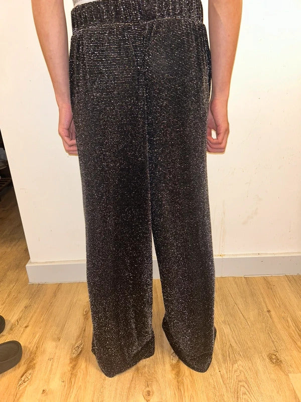 Monki Sparkly Wide Leg Trousers Glitter Palazzo Evening Trousers  S