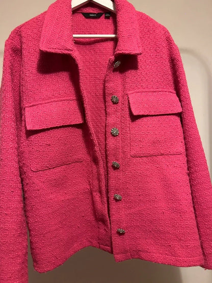 Next Pink Tweed Jacket with Crystal jewel Buttons – UK 22