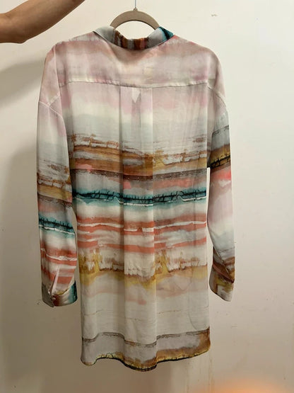 modern rarity watercolour drape blouse uk 16 sheer resort shirt