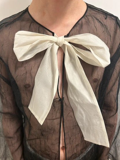 black mesh bow blouse uk 14 sheer black blouse with white bow