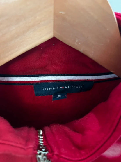 Vintage Style Tommy Hilfiger Red 90s Quarter Zip Sweatshirt XL
