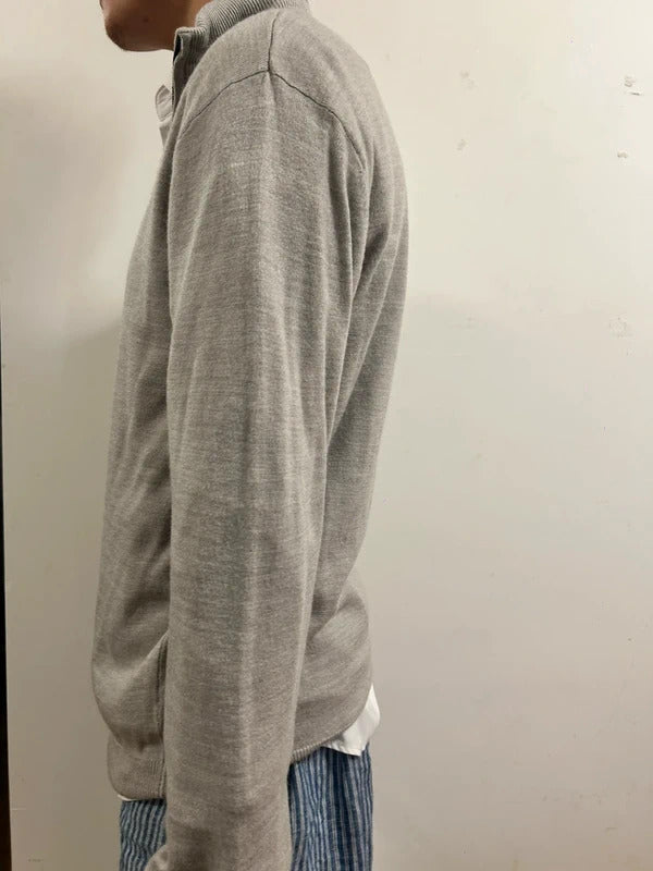 EASY Grey Half-Zip Knit Jumper Minimal Editorial Layering Piece Size S