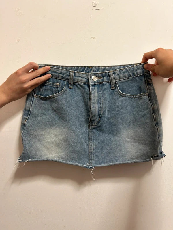 SHEIN Light Wash Raw Hem Denim Mini Skirt Size S / UK 8