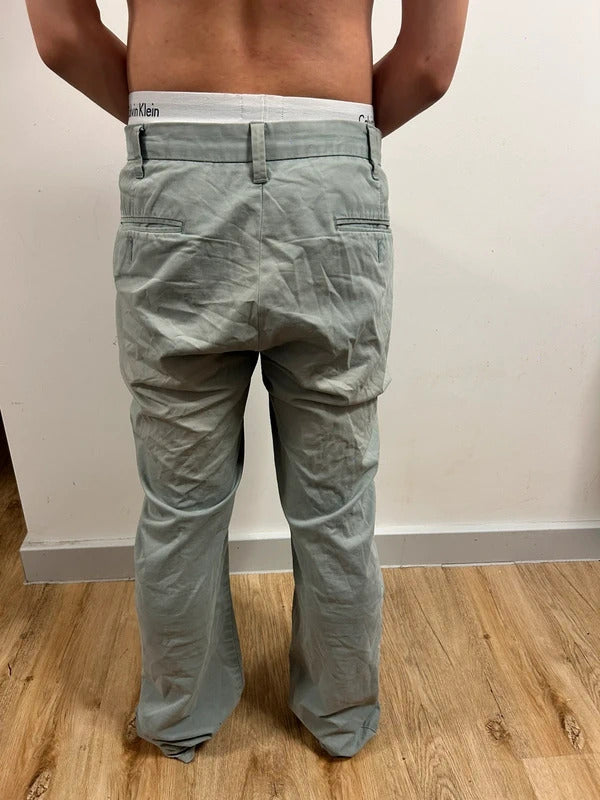 Vintage M&S Sage Grey-Green Regular Trousers W38 L33 Relaxed Straight Leg