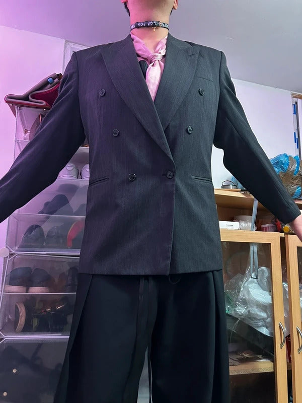 Vintage Horne Brothers Charcoal Pinstripe Double Breasted Blazer UK 44 EU 54