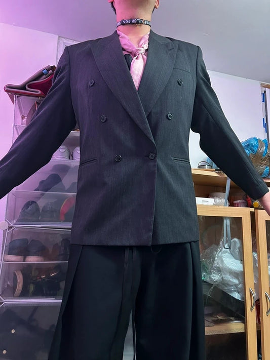 Vintage Horne Brothers Charcoal Pinstripe Double Breasted Blazer UK 44 EU 54