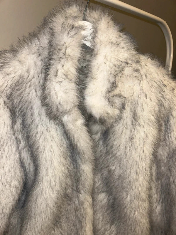 Molai fur Grey and white fluffy cropped jacket 16-18