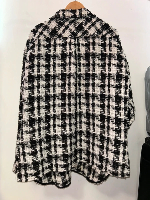 Charlie Luciano Black White Tweed Oversized Shacket Size L / UK 20