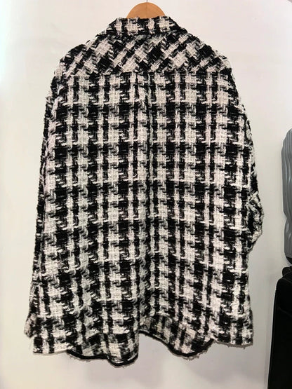 Charlie Luciano Black White Tweed Oversized Shacket Size L / UK 20