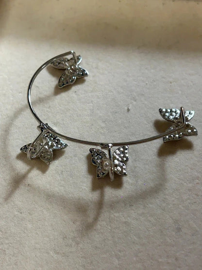 silver crystal butterfly ear cuff single statement earring