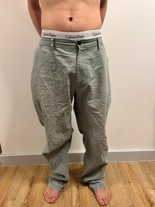 Vintage M&S Sage Grey-Green Regular Trousers W38 L33 Relaxed Straight Leg