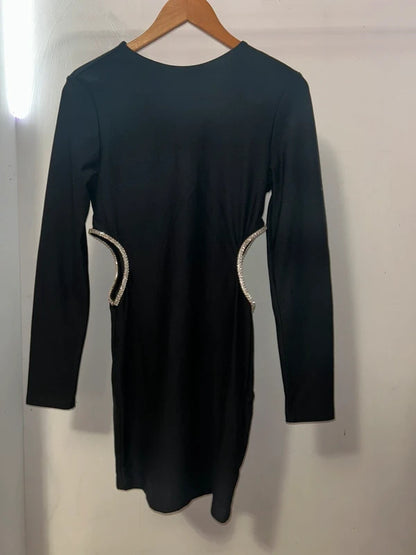 SHEIN Black Rhinestone Cut Out Mini Dress L