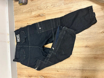 Vintage diesel d-lukis black runway straight jeans w32 l32 zip hem utility denim
