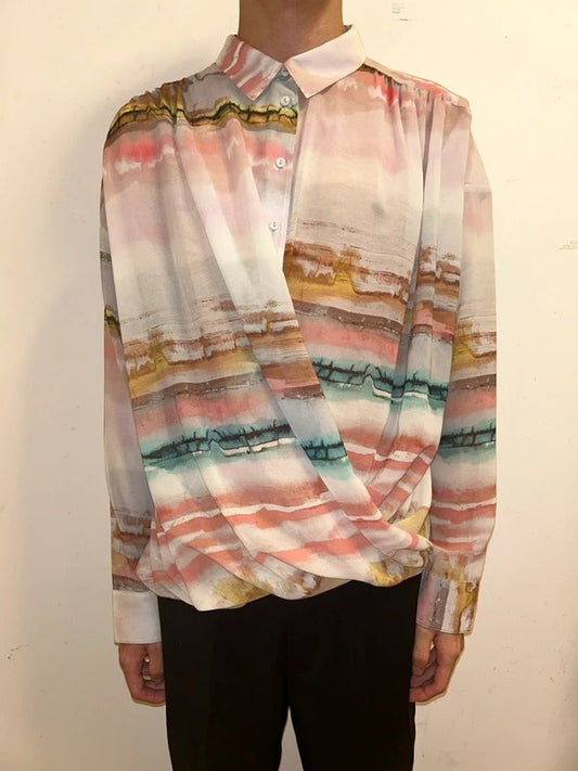 modern rarity watercolour drape blouse uk 16 sheer resort shirt