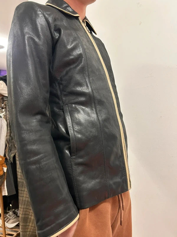 mdk major design black real leather fitted jacket size s
